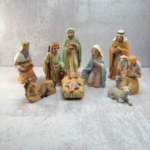 Vintage Homco Nativity Set #5599 Bisque Ceramic 9 Piece Orig Foam Box Complete